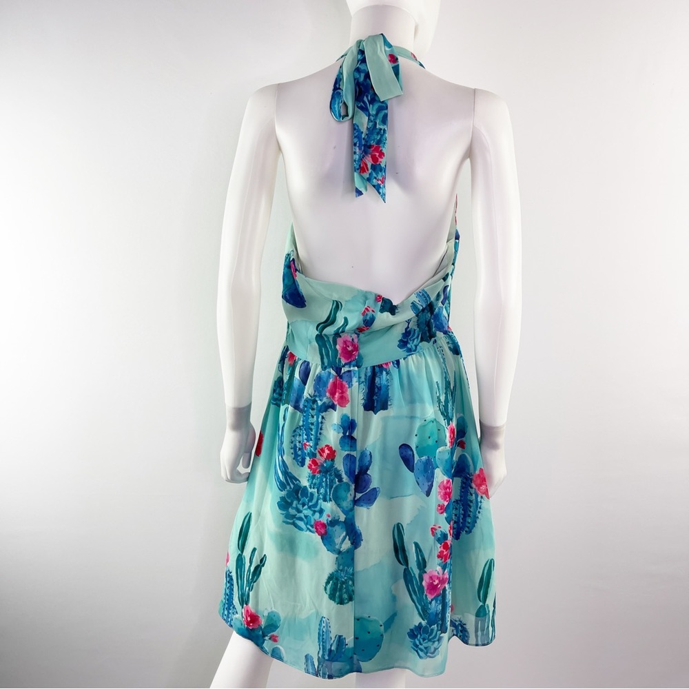 Modcloth Women's Sz L BLOGGER THE BETTER Floral Cactus Halter Dress Green/Pink - Picture 7 of 10